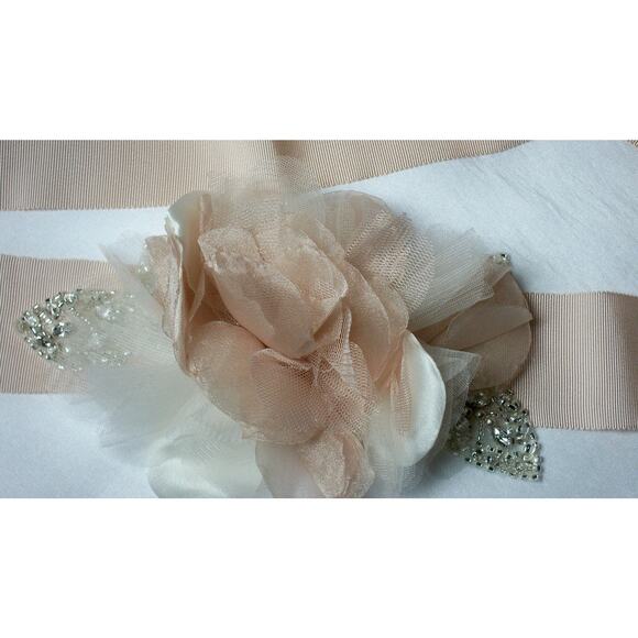Blush Tea Rose Rhinestone Floral Bridal Belt Wedding MOB Prom Formal belt sash - Picture 1 of 5